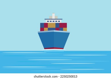 A cargo ship is sailing on the sea with containers of cargo in the ocean svg