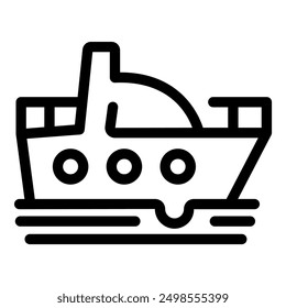 Cargo ship sailing on water waves line icon, transport and shipping concept