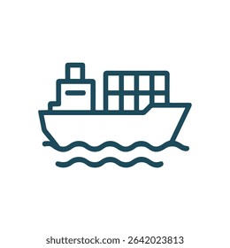 Cargo ship sailing on the waves. Icon symbol illustration
