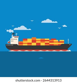 Cargo Ship Sailing Through Open Waters