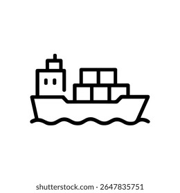 Cargo ship sailing in the water. Icon symbol illustration