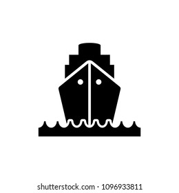 Cargo ship at sea front view vector icon