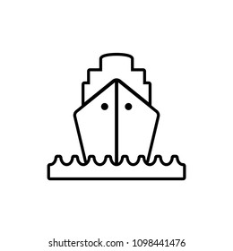 Cargo ship at sea front view vector icon