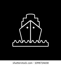 Cargo ship at sea front view vector icon