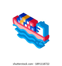 Barco De Carga En El Vector De Icono Del Mar. Señal isométrica del barco de carga en el mar. ilustración de símbolo aislado de color