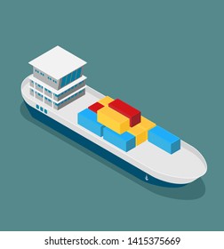 Cargo ship in sea vector illustration, flat style
