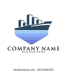 Cargo ship with sea water illustration design vector
