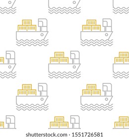 Cargo ship seamless pattern design, Repeat textile design. Fabric print.