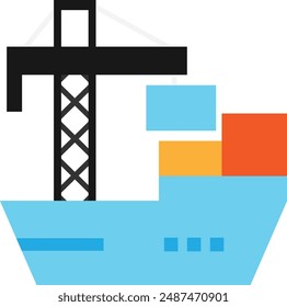 Cargo Ship Shipping Icon Vector FLat Illustration