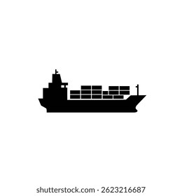 Cargo Ship Silhouette With Containers Maritime Transportation Vessel Isolated On White