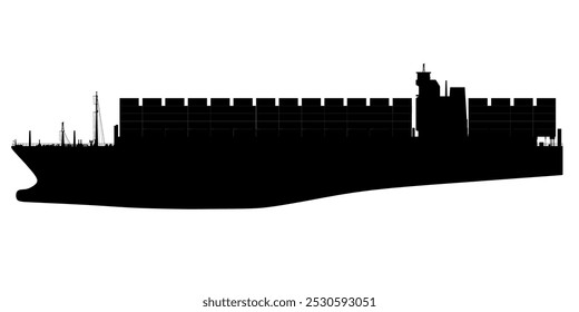 Cargo ship silhouette with containers vector illustration isolated on a white background. Side view