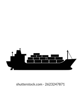 Cargo Ship Silhouette Delivering Goods And Products Across The Ocean