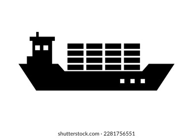 Cargo ship and cargo silhouette icon. Shipping industry. Vector.