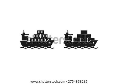 Cargo ship silhouette for maritime logistics and international shipping