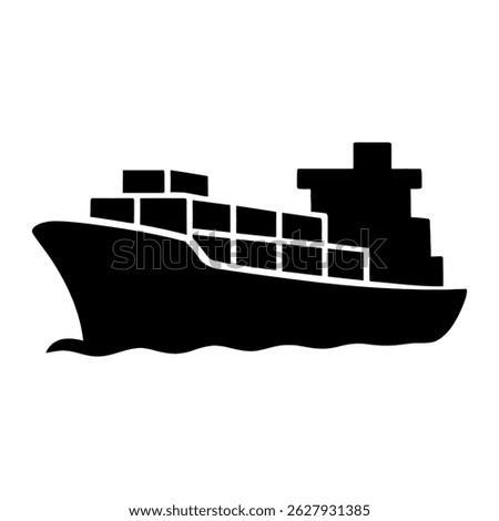 Cargo Ship Silhouette with Stacked Containers and Waves – Representation of Maritime Transport, Global Trade, and Logistics