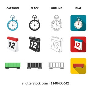 Cargo ship, stop watch, calendar, railway car.Logistic,set collection icons in cartoon,black,outline,flat style vector symbol stock illustration web.
