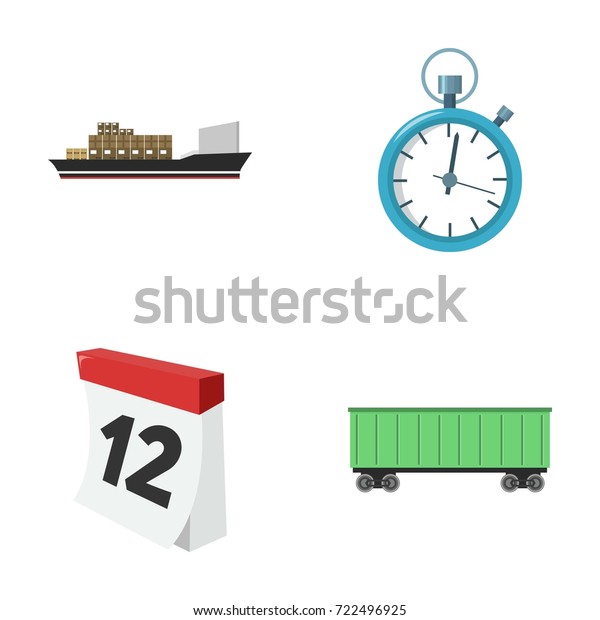 Cargo ship, stop watch, calendar, railway
car.Logistic,set collection icons in cartoon style vector symbol
stock illustration web.