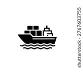 Cargo ship transport black and white vector cargo ship icon