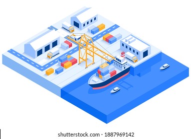 Transportlogistik für Frachtschiffe isometrisch