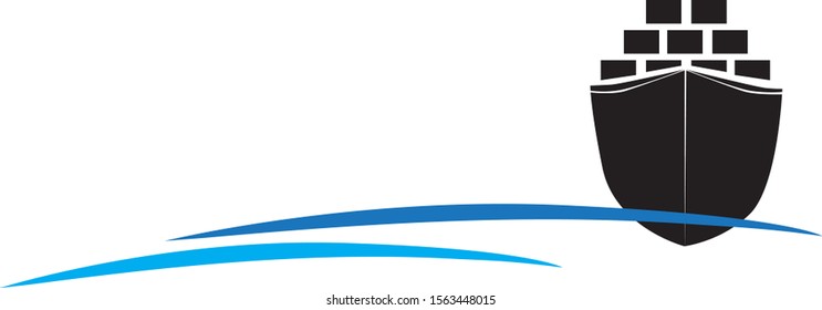 Cargo ship transportation with container in the ocean isolated on white background. Company logo design template.
