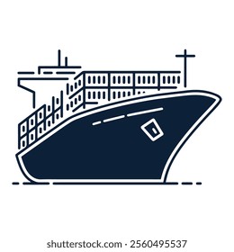 Cargo ship vector, container ship silhouette vector illustration