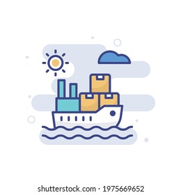 Cargo Ship vector filled outline icon style illustration. EPS 10 File