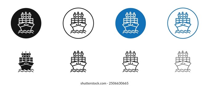 Icono de Vector de barco de carga en colores negro y azul