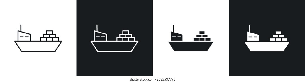 Ícone do vetor de navio de carga em preto e branco. Ilustração de EPS 10