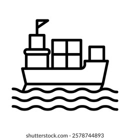Cargo Ship Vector Line Icon Design