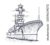 Cargo ship. Warship with a high mast. Vector illustration.