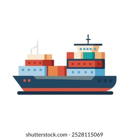 Cargo Ship Water Transport isolated flat vector illustration on white background