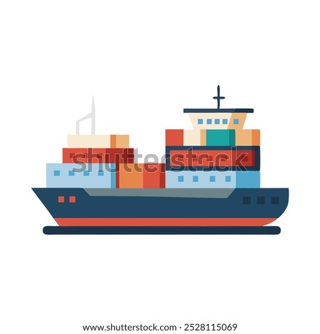 Cargo Ship Water Transport isolated flat vector illustration on white background