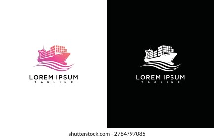 Cargo Ship and Waves Logo - Pink Gradient and White,Black Versions