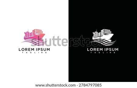 Cargo Ship and Waves Logo - Pink Gradient and White,Black Versions