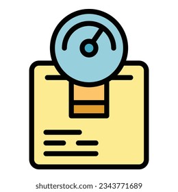Vector de contorno de icono de envío de carga. Cuadro de paquete. Color plano de la fecha de servicio