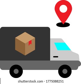 Cargo Shipment Van Vector Color icon Design, Logistics  and Transport Truck With Map Ping Concept, Coronavirus contactless package delivery symbol on white background, Touchless Grocery Delivery Sign,