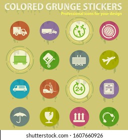 Cargo shipping colored grunge icons with sweats glue for design web and mobile applications