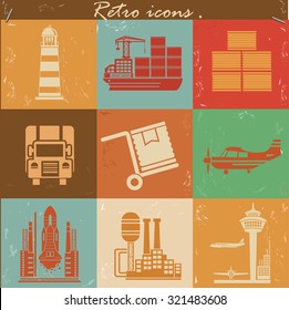 Cargo and shipping concept icons,retro style,grunge vector