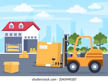 Cargo Shipping Container Logistics Delivery with the Concept of Delivering Goods Using Crane Ship, Truck or Plane Transportation. Background Vector Illustration 
