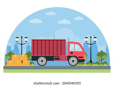 Cargo Shipping Container Logistics Delivery with the Concept of Delivering Goods Using Crane Ship, Truck or Plane Transportation. Background Vector Illustration 
