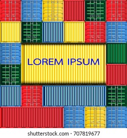 Cargo shipping containers for freight transport and logistics. Freight shipping, stacked cargo containers. Copy space for logo, text and ad.