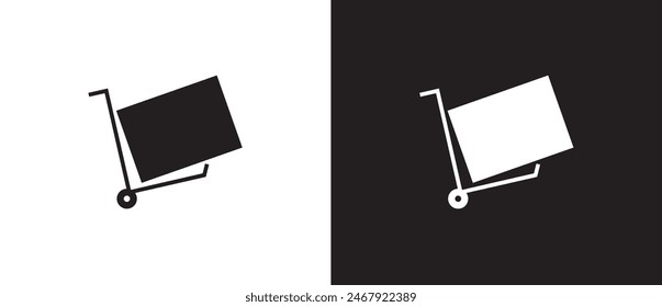 Icono de Vector de expedición de envío de carga, caja del paquete de compras en el carro. Icono de caja de cartón en estilo plano. Ilustración vectorial, concepto de negocio de comercio electrónico. Icono del paquete de expedición, Eps 10