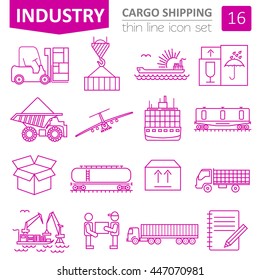 Cargo shipping delivery icon set. Thin line design. Vector illustration