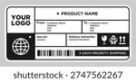Cargo shipping delivery sticker vector. Shipment label template. Delivery  mockup. Fragile, handle icon. Information about company recipient.  Vector illustration