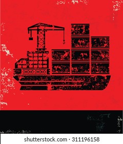 Cargo and shipping design on red background, grunge vector