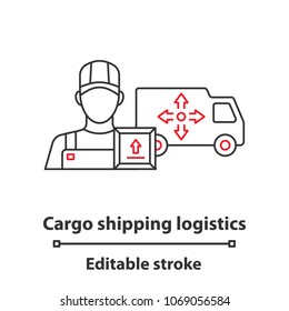 Cargo shipping logistics concept icon. Delivery service idea thin line illustration. Vector isolated outline drawing. Editable stroke