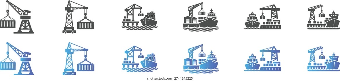 Cargo Shipping and Port Operations Icon Set