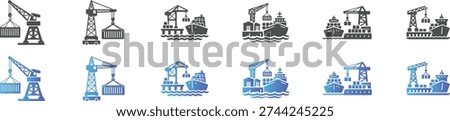 Cargo Shipping and Port Operations Icon Set