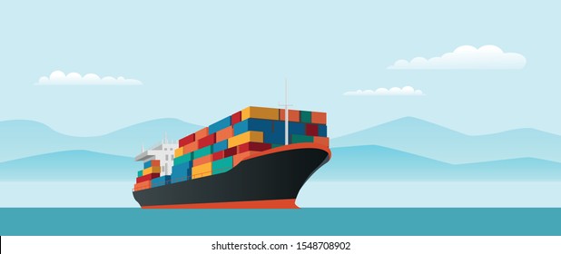 Cargo shipping scene banner vector flat illustration
