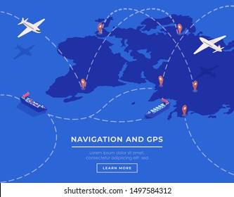 Cargo shipping web banner vector template. Commercial transportation industry website landing page UI layout. International logistics, navigation webpage, homepage cartoon concept with text space